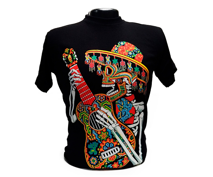 Camiseta estampada Calavera Guitarra Neón - 348